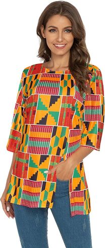 قميص نسائي مطبوع من Afibi الأفريقية Dashiki 3/4 كم بوهو فضفاض in Saudi Arabia