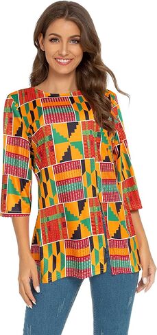 قميص نسائي مطبوع من Afibi الأفريقية Dashiki 3/4 كم بوهو فضفاض in Saudi Arabia