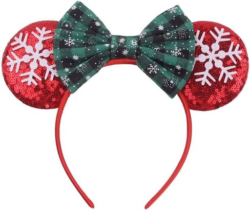 YOWOCAL Christmas Mouse Ears Bow Headband,Christmas Ears for Women Kids,Sequin Bow Hair Hoop Headwear for Christmas Parties Cosplay Costume in Kuwait