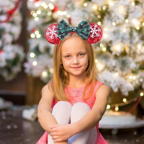 YOWOCAL Christmas Mouse Ears Bow Headband,Christmas Ears for Women Kids,Sequin Bow Hair Hoop Headwear for Christmas Parties Cosplay Costume in Kuwait