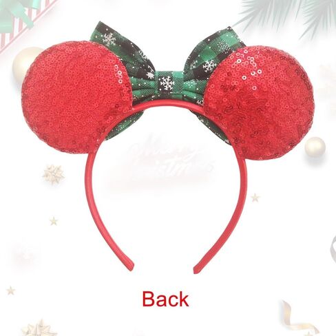 YOWOCAL Christmas Mouse Ears Bow Headband,Christmas Ears for Women Kids,Sequin Bow Hair Hoop Headwear for Christmas Parties Cosplay Costume in Kuwait