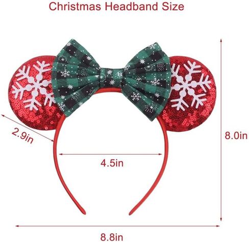 YOWOCAL Christmas Mouse Ears Bow Headband,Christmas Ears for Women Kids,Sequin Bow Hair Hoop Headwear for Christmas Parties Cosplay Costume in Kuwait