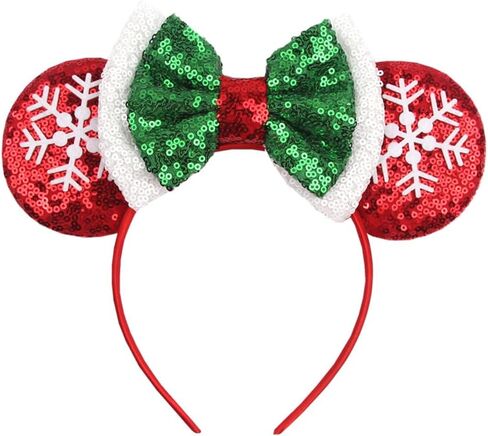 YOWOCAL Christmas Mouse Ears Bow Headband,Christmas Ears for Women Kids,Sequin Bow Hair Hoop Headwear for Christmas Parties Cosplay Costume in Kuwait