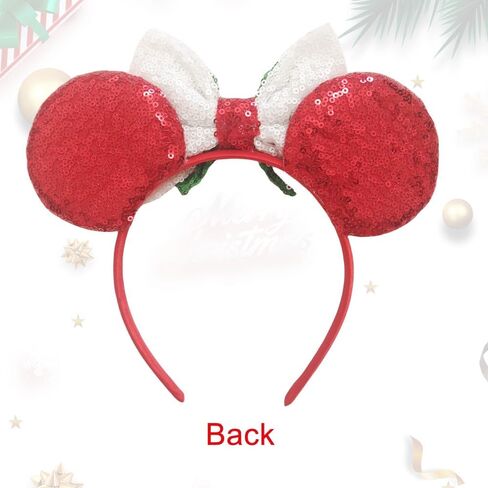 YOWOCAL Christmas Mouse Ears Bow Headband,Christmas Ears for Women Kids,Sequin Bow Hair Hoop Headwear for Christmas Parties Cosplay Costume in Kuwait