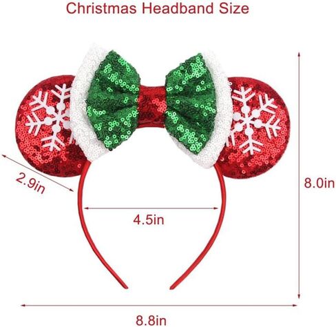 YOWOCAL Christmas Mouse Ears Bow Headband,Christmas Ears for Women Kids,Sequin Bow Hair Hoop Headwear for Christmas Parties Cosplay Costume in Kuwait