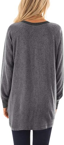 تي شيرت حريمي كاجوال كتلة اللون كم طويل ورقبة مستديرة وجيب تي شيرت وبلوزات وبلوزات مقاس كبير (S-5XL) in Kuwait