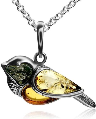 Ian and Valeri Co. Multicolor Amber Sterling Silver Sparrow Bird Pendant Necklace Chain 18 Inches in Saudi Arabia