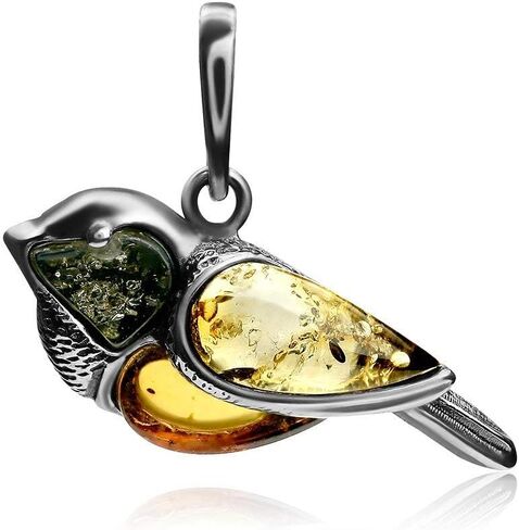 Ian and Valeri Co. Multicolor Amber Sterling Silver Sparrow Bird Pendant Necklace Chain 18 Inches in Saudi Arabia