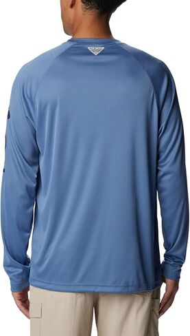 Columbia Men's Terminal Tackle Long Sleeve Shirt, Bluestone/Collegiate Navy Logo, X-Large in Saudi Arabia