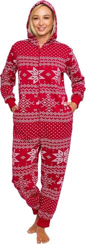 بيجامة صوف ندفة الثلج Fair Isle مقنعين مريح للبالغين، بذلة دافئة ناعمة قطعة واحدة PJs، بدلة الاتحاد، النساء FUNZIEZ! in Kuwait