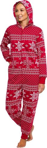 بيجامة صوف ندفة الثلج Fair Isle مقنعين مريح للبالغين، بذلة دافئة ناعمة قطعة واحدة PJs، بدلة الاتحاد، النساء FUNZIEZ! in Kuwait