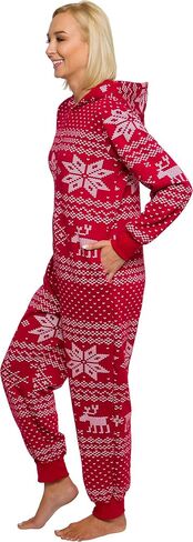 بيجامة صوف ندفة الثلج Fair Isle مقنعين مريح للبالغين، بذلة دافئة ناعمة قطعة واحدة PJs، بدلة الاتحاد، النساء FUNZIEZ! in Kuwait