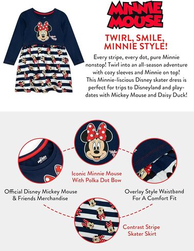 DISNEY Minnie Mouse Dress | Minnie Mouse Clothes | Long Sleeve Dress for Girls | Ages 18 Months to 8 Years in Saudi Arabia