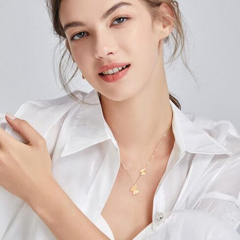 FANCIME 14K Solid Gold Double Cute Butterfly Pendant Necklace Fine Jewelry Anniversary Valentines Day Birthday Gifts for Women Girls, 16 + 2" Extender in Saudi Arabia