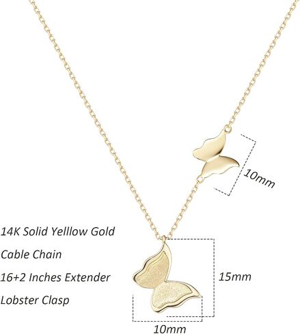 FANCIME 14K Solid Gold Double Cute Butterfly Pendant Necklace Fine Jewelry Anniversary Valentines Day Birthday Gifts for Women Girls, 16 + 2" Extender in Saudi Arabia