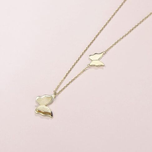 FANCIME 14K Solid Gold Double Cute Butterfly Pendant Necklace Fine Jewelry Anniversary Valentines Day Birthday Gifts for Women Girls, 16 + 2" Extender in Saudi Arabia