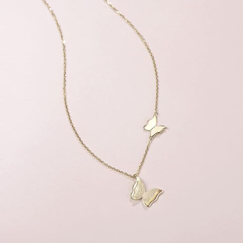 FANCIME 14K Solid Gold Double Cute Butterfly Pendant Necklace Fine Jewelry Anniversary Valentines Day Birthday Gifts for Women Girls, 16 + 2" Extender in Saudi Arabia