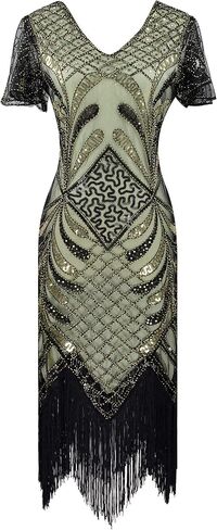 Women's 1920s Gatsby Inspired Sequin Beads Fringe Flapper Cocktail Roarings 20s Dress in Saudi Arabia