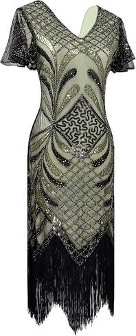 Women's 1920s Gatsby Inspired Sequin Beads Fringe Flapper Cocktail Roarings 20s Dress in Saudi Arabia