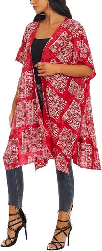 Beautybatik Women Hippie Gypsy Hand Batik Kimono Cardigan Shawl Wrap Swimsuit Cover Up Jacket One Size in Kuwait