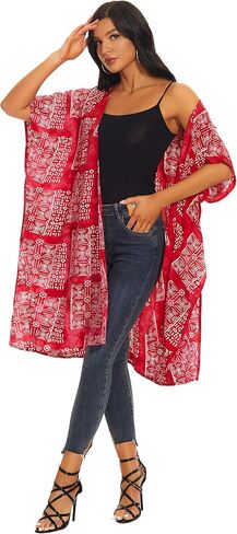 Beautybatik Women Hippie Gypsy Hand Batik Kimono Cardigan Shawl Wrap Swimsuit Cover Up Jacket One Size in Kuwait