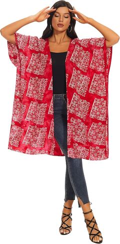 Beautybatik Women Hippie Gypsy Hand Batik Kimono Cardigan Shawl Wrap Swimsuit Cover Up Jacket One Size in Kuwait