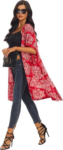 Beautybatik Women Hippie Gypsy Hand Batik Kimono Cardigan Shawl Wrap Swimsuit Cover Up Jacket One Size in Kuwait