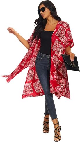Beautybatik Women Hippie Gypsy Hand Batik Kimono Cardigan Shawl Wrap Swimsuit Cover Up Jacket One Size in Kuwait