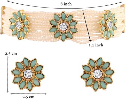 I Jewels Indian Bollywood18K Gold Plated Light Weighted Beaded Floral Choker Jewelry Set Encased With Faux Kundan Along with Earrings for Women (ML228) in Kuwait