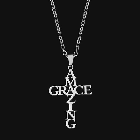 Amazing Grace Cross Pendant Necklace Earring Bracelet Easter Gift Stainless Steel Letter Earring Pendant Neck Decoration Gift with Pattern of Amazing Grace Bracelet Birthday Gift Grace Jewelry Set in Kuwait