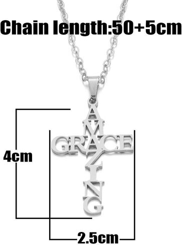 Amazing Grace Cross Pendant Necklace Earring Bracelet Easter Gift Stainless Steel Letter Earring Pendant Neck Decoration Gift with Pattern of Amazing Grace Bracelet Birthday Gift Grace Jewelry Set in Kuwait