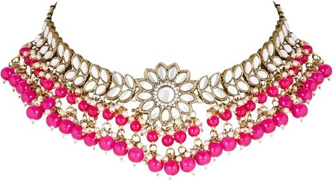 I Jewels مطلية بالذهب الزفاف الهندي بوليوود كوندان واللؤلؤ قلادة قلادة القرط و Maang Tikka مجموعة مجوهرات عرقية هدية للنساء والفتيات (K7232-1) in Kuwait