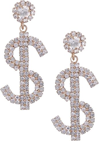 Hugpig Fashion Women Exaggerated Rhinestones Dollar Sign Hand-decorated Earrings Fashion Luck Pendant Jewelry for Girl Gift in Saudi Arabia
