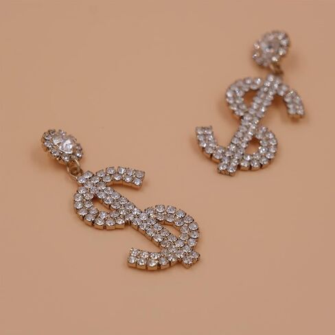 Hugpig Fashion Women Exaggerated Rhinestones Dollar Sign Hand-decorated Earrings Fashion Luck Pendant Jewelry for Girl Gift in Saudi Arabia