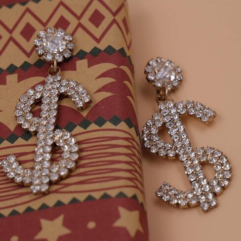 Hugpig Fashion Women Exaggerated Rhinestones Dollar Sign Hand-decorated Earrings Fashion Luck Pendant Jewelry for Girl Gift in Saudi Arabia