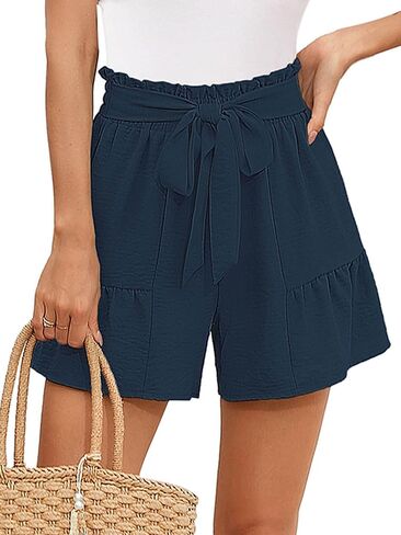 MAYSTEPPE Women Wide Leg Shorts, Casual Ruffle Hem Tie Knot Wide Leg Shorts High Waisted Summer Bowknot Shorts Pants in Kuwait