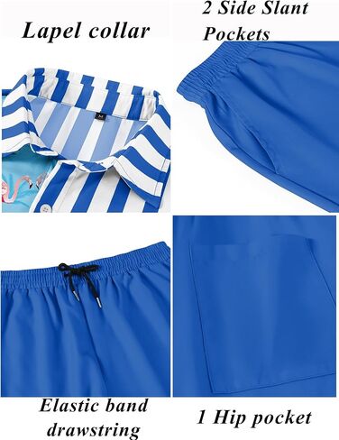 أطقم ملابس الشاطئ الرجالية من LecGee، قمصان Guayabera بأزرار وشورتات رياضية مكونة من قطعتين ملابس صيفية (أزرق، مقاس XX-Large) in Kuwait