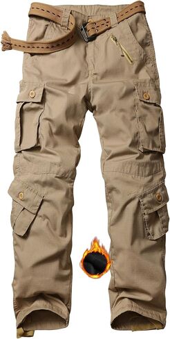 Men's Fleece Lined Camo Hiking Tactical Ripstop Pants Winter Outdoor Work Cargo Pants with 8 Pockets(No Belt) in Kuwait