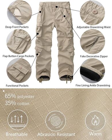 Men's Fleece Lined Camo Hiking Tactical Ripstop Pants Winter Outdoor Work Cargo Pants with 8 Pockets(No Belt) in Kuwait