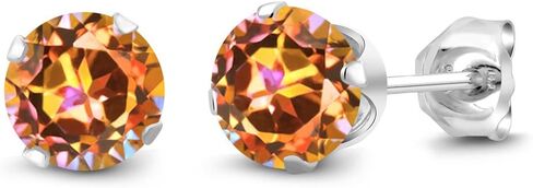 Gem Stone King 925 Sterling Silver Ecstasy Mystic Topaz 4-Prong Women's Stud Earrings (1.90 Cttw, Round 6MM) in Saudi Arabia