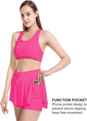 UTTPLL شورت نسائي 2 في 1 لرياضة الجري والتنس شورت عالي الخصر للتمرين واليوجا وسائقي الدراجات النارية على شكل فراشة in Kuwait