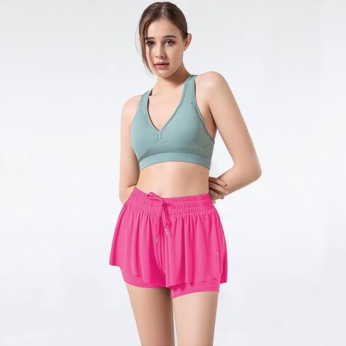 UTTPLL شورت نسائي 2 في 1 لرياضة الجري والتنس شورت عالي الخصر للتمرين واليوجا وسائقي الدراجات النارية على شكل فراشة in Kuwait