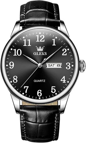 OLEVS Mens Watches, Casual Leather Watches for Men Easy to Read Quartz Number Watch with Date Waterproof Blue/Black/Silver Face Men's Wrist Watches in Saudi Arabia