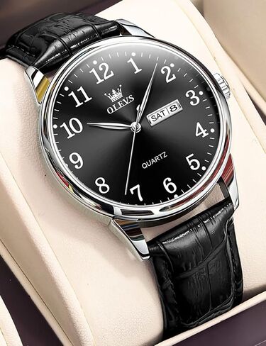 OLEVS Mens Watches, Casual Leather Watches for Men Easy to Read Quartz Number Watch with Date Waterproof Blue/Black/Silver Face Men's Wrist Watches in Saudi Arabia