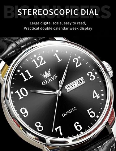 OLEVS Mens Watches, Casual Leather Watches for Men Easy to Read Quartz Number Watch with Date Waterproof Blue/Black/Silver Face Men's Wrist Watches in Saudi Arabia