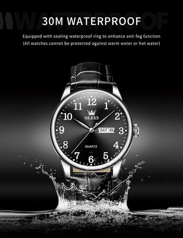 OLEVS Mens Watches, Casual Leather Watches for Men Easy to Read Quartz Number Watch with Date Waterproof Blue/Black/Silver Face Men's Wrist Watches in Saudi Arabia