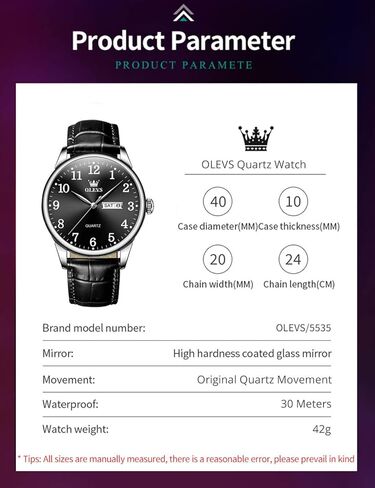 OLEVS Mens Watches, Casual Leather Watches for Men Easy to Read Quartz Number Watch with Date Waterproof Blue/Black/Silver Face Men's Wrist Watches in Saudi Arabia