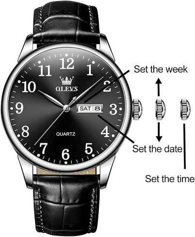 OLEVS Mens Watches, Casual Leather Watches for Men Easy to Read Quartz Number Watch with Date Waterproof Blue/Black/Silver Face Men's Wrist Watches in Saudi Arabia