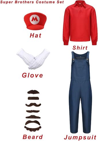 Ruimeier سوبر براذرز زي الكبار الرجال هالوين زي تأثيري بذلة قميص مع قبعة قفازات اللحية سباك البطل in Kuwait