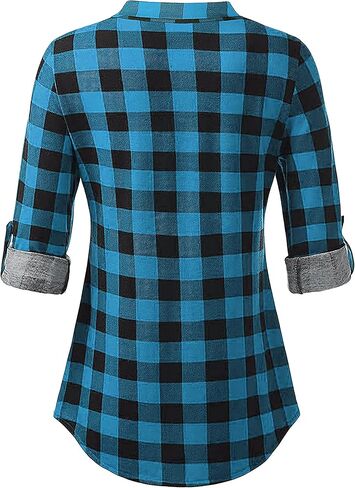 قميص نسائي من BAIKEA بأكمام طويلة ورقبة منقوشة وأزرار سفلية ومربعات in Kuwait